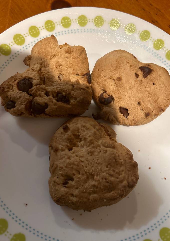 A picture of Heart shaped chocolate chip cookies.