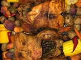 A picture of Chickens In Vegetables Bed.