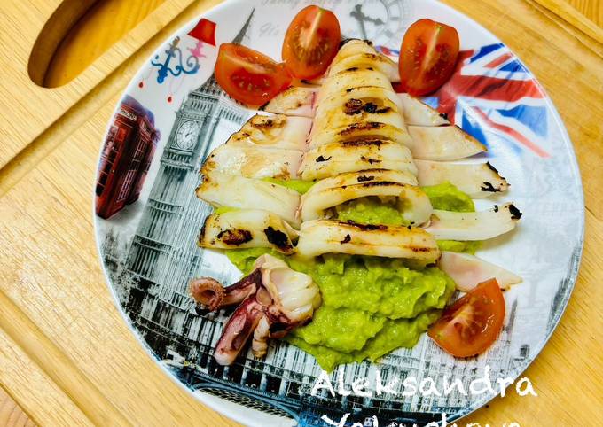 A picture of Squid carcasses with avocado.