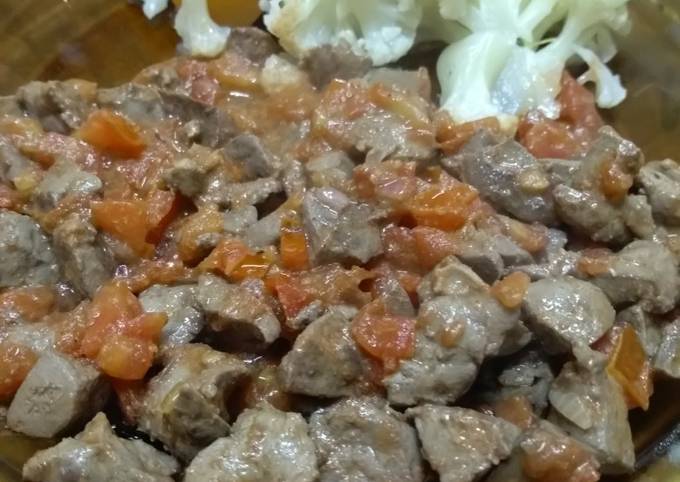 A picture of Fried liver(maini) with vegetables#mashujaarecipe.