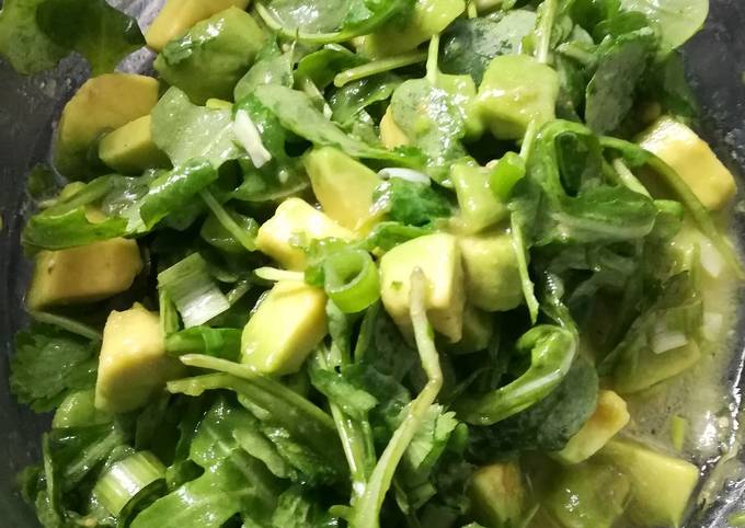 A picture of Rocket, Avocado salad with Chilli, Lime and Coriander.