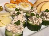 A picture of Chicken salad cucumber bites.