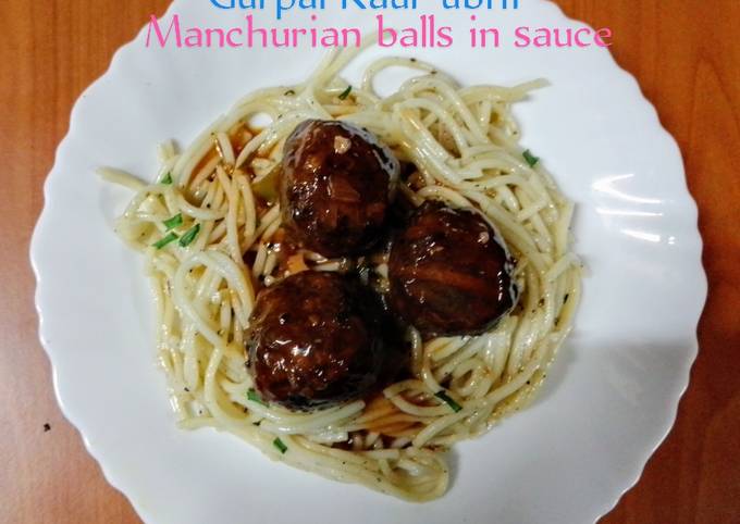 A picture of Mixed vegetables Manchurian Balls with sauce 🍅🌶️🧅🫑.