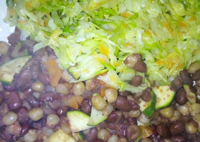 A picture of Githeri with fried cabbages.