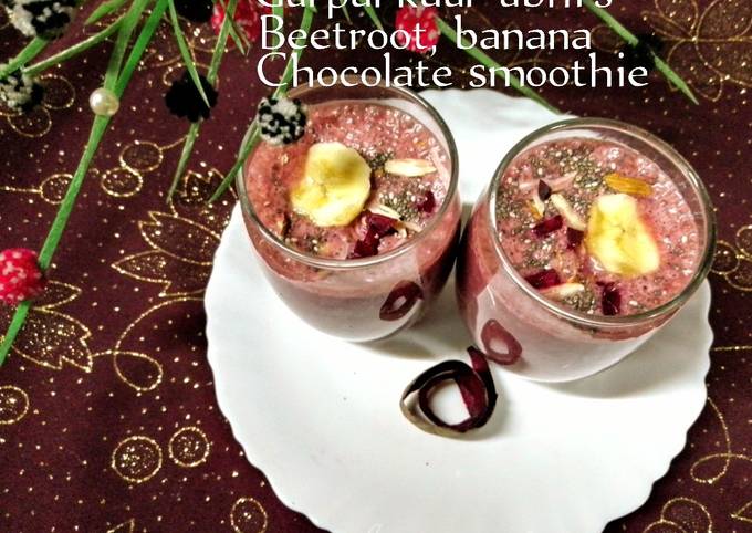 A picture of Beetroot, banana chocolate smoothie 🍌🌰🥤.