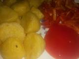 A picture of Fried potatoes with carrot and tomato salad #allstarcontest.