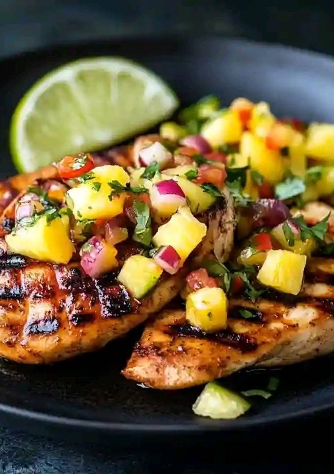 A picture of Grilled Chicken with Pineapple Salsa.