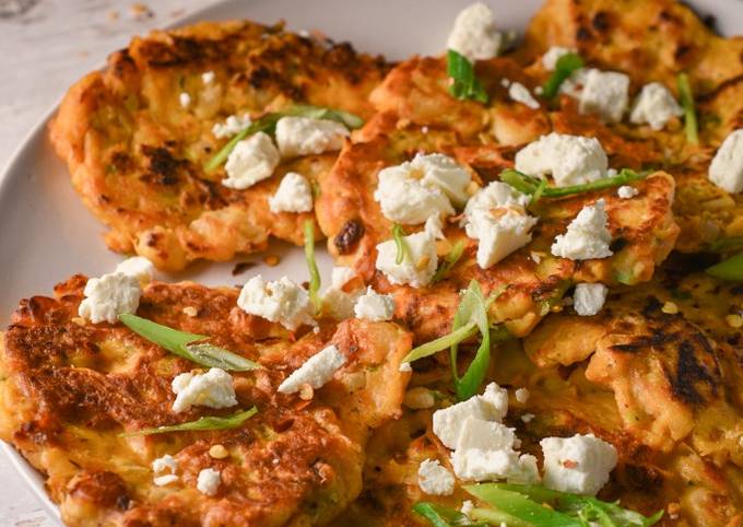 A picture of Cannellini Bean & Carrot fritters with
Crumbled feta.