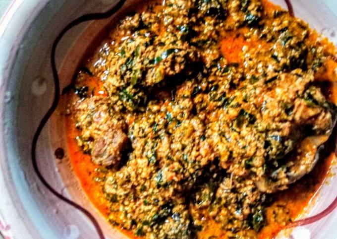 A picture of Egusi vegetable soup.