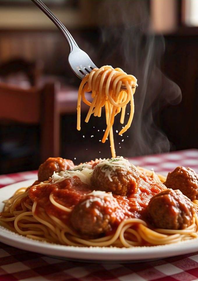 A picture of Delicious spaghetti.