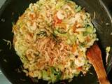 A picture of Stir fry mixed noodle with shrimp & Vegetable.