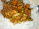 A picture of Dambun shinkafa + Vegetable Soup.