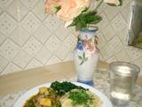 A picture of Spaghetti 🍝 with Beef vegetable stew and Steamed Spinach.