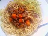 A picture of Spaghetti With Minced Meat and Cabbage.