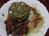 A picture of Mukimo steamed cabbage beef.