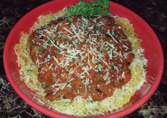 A picture of Mike's Spaghetti Squash & Red Vegetable Sauce.