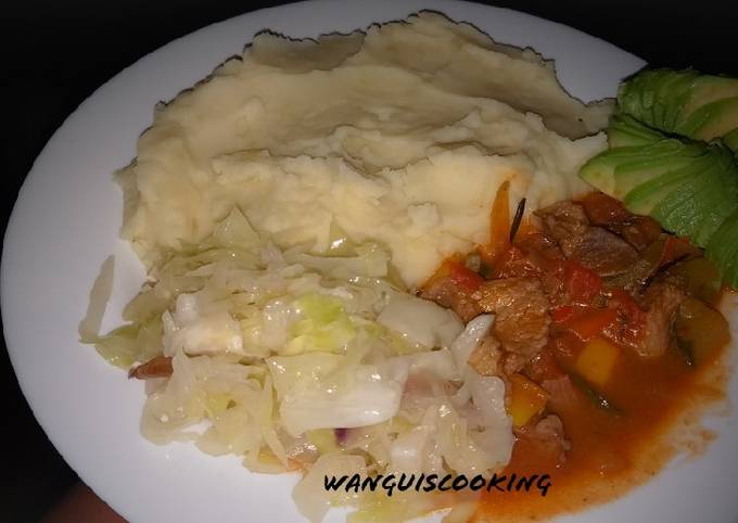 A picture of Mashed Potatoes,Beef,Cabbage #CHARITYRECIPE.