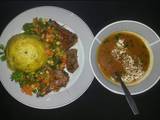 A picture of Matooke, Stirfried Vegetables and Chicken #4WkChallenge.