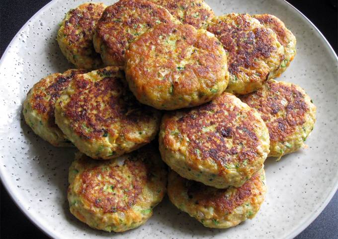 A picture of Chicken Rissoles with Loads of Vegetables.