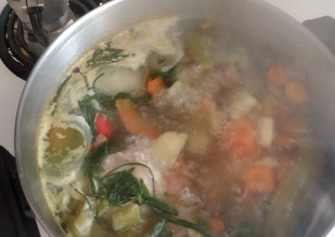 A picture of Chicken and vegetable soup.