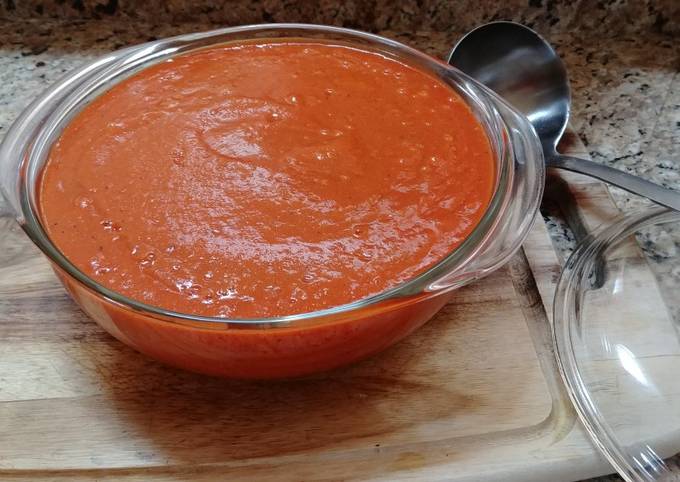 A picture of Roasted Red Pepper and Vegetable Soup.