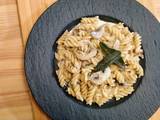 A picture of Cambozola, mushroom and sage pasta.