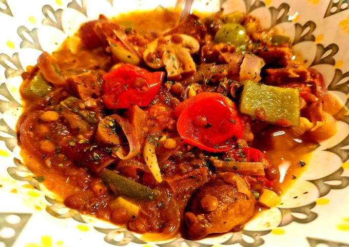 A picture of Seitan Mushroom Lentil Stew (Vegan).