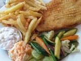 A picture of Battered fish,Chips n Veggies#authors m #Festive contest-Mombasa.