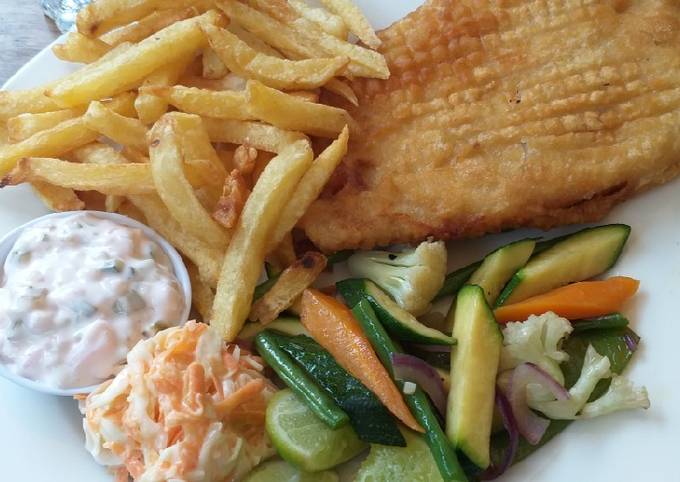 A picture of Battered fish,Chips n Veggies#authors m #Festive contest-Mombasa.