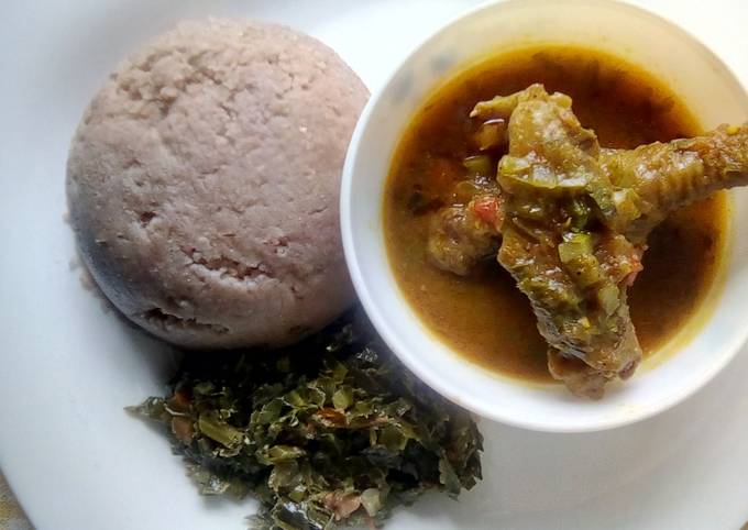 A picture of Kuku kienyeji, Ugali & Mboga.