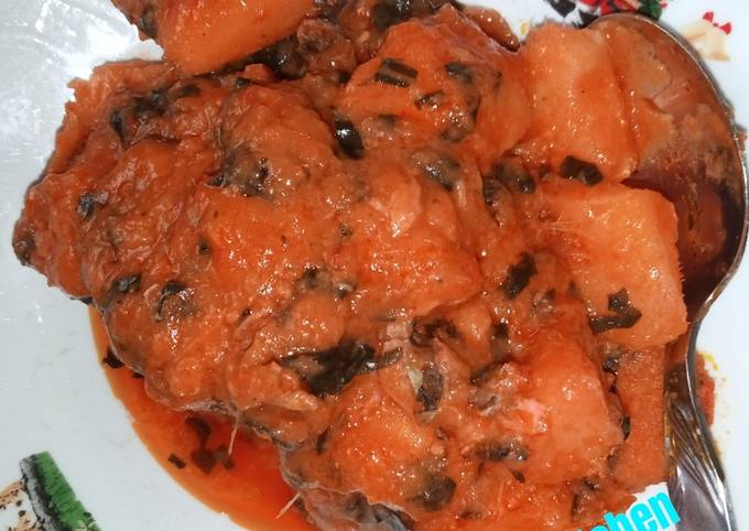 A picture of Yam Porridge with vegetable.