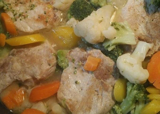 A picture of Pork and Vegetables.