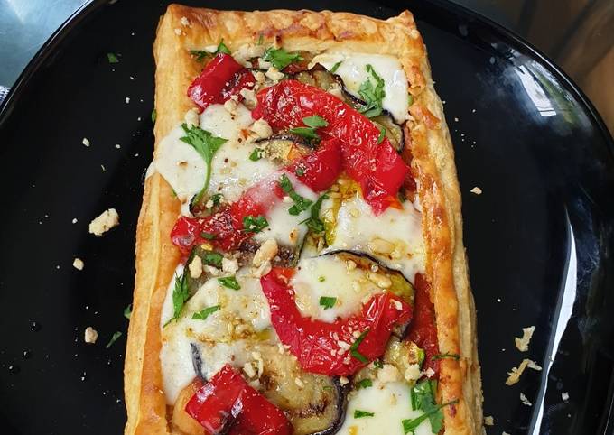 A picture of Taleggio, vegetable and almond tart.