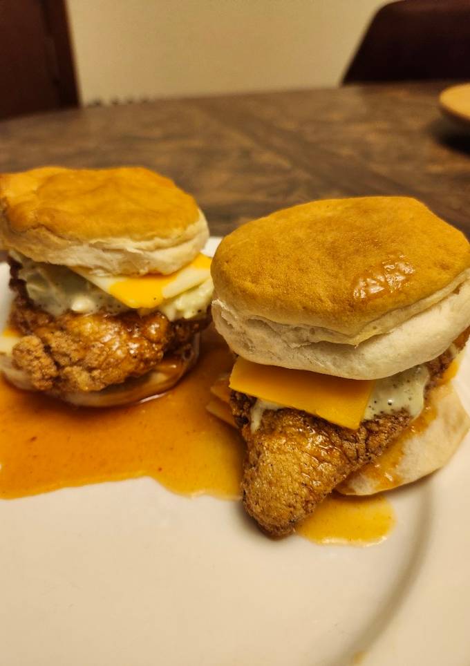 A picture of Brad's hot honey catfish and biscuits.