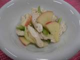 A picture of Marinated chicken breast with apple and aromatic vegetables.