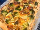 A picture of 🧅 Caramelised onion, mozzarella and 🥦 broccoli puff pastry tart.