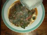 A picture of Beef okra and ugali.