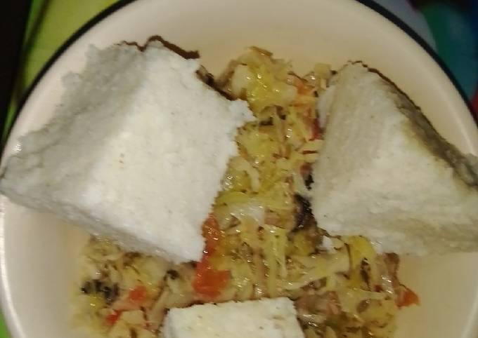 A picture of Ugali and cabbage.