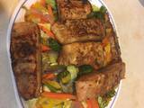 A picture of Asian Honey Soy Salmon w Steamed Vegetables.