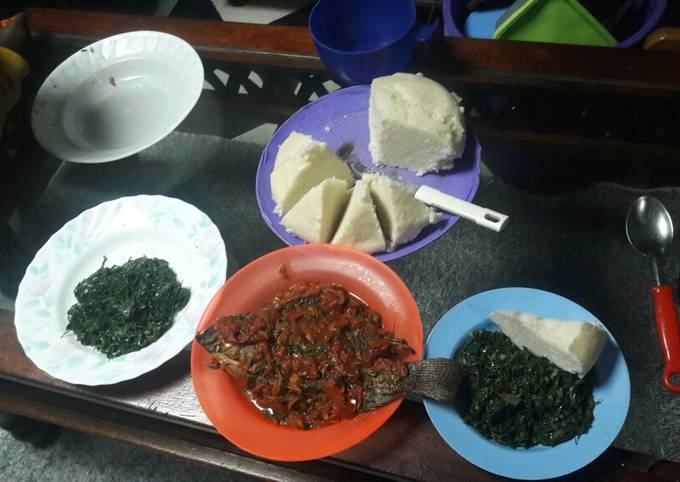 A picture of Ugali fish and sukuma# vegetable contest.