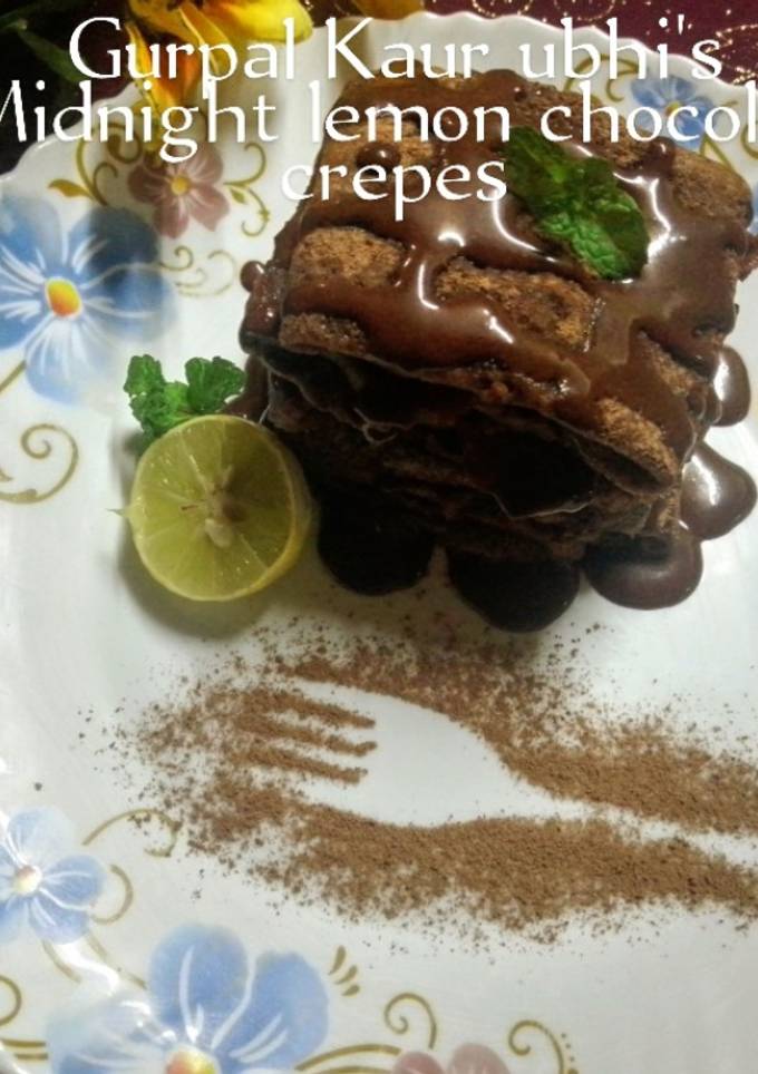 A picture of Midnight lemon chocolate crepes -"A zesty, indulgent dessert".