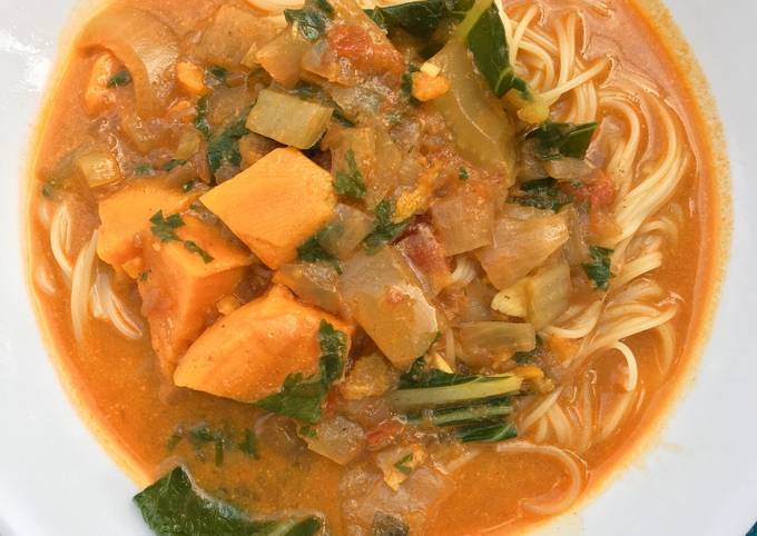 A picture of Red Curry Vegetable Noodle Soup.