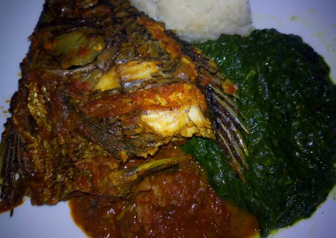 A picture of Ugali,fishstew &veges #mystaplefoodrecipecontest #4weekchallenge.