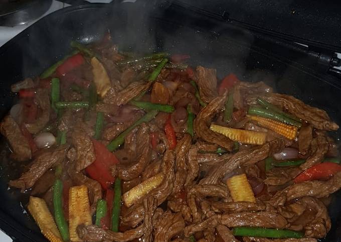 A picture of Beef with vegetables.