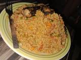 A picture of Nigerian Jollof Rice and Fish.