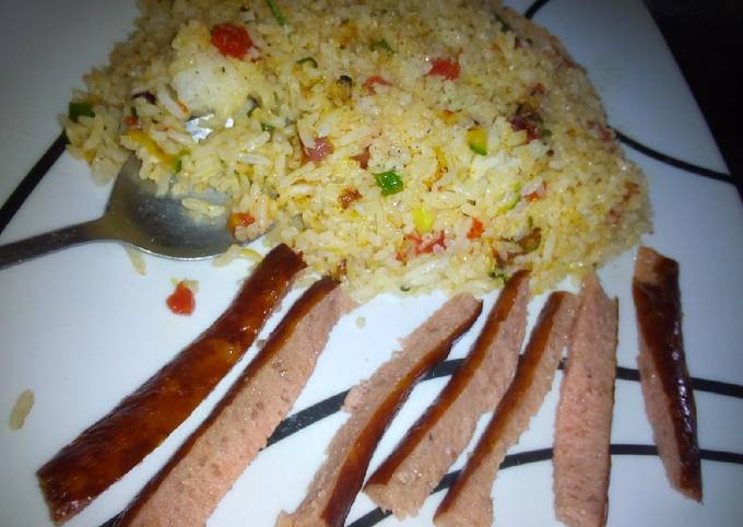 A picture of Vegetable rice with sausage strips #4WeeksChallenge.