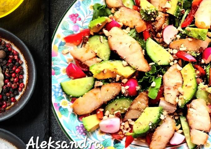 A picture of Salad with smoked haddock, avocado and radish.