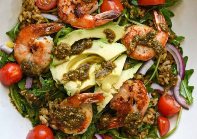 A picture of Charred Shrimp, Pesto & Quinoa Bowls.