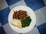 A picture of Ugali,fried kales and fried omena.