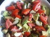 A picture of Tomato, Cucumber, Avocado and Sweetcorn salad.